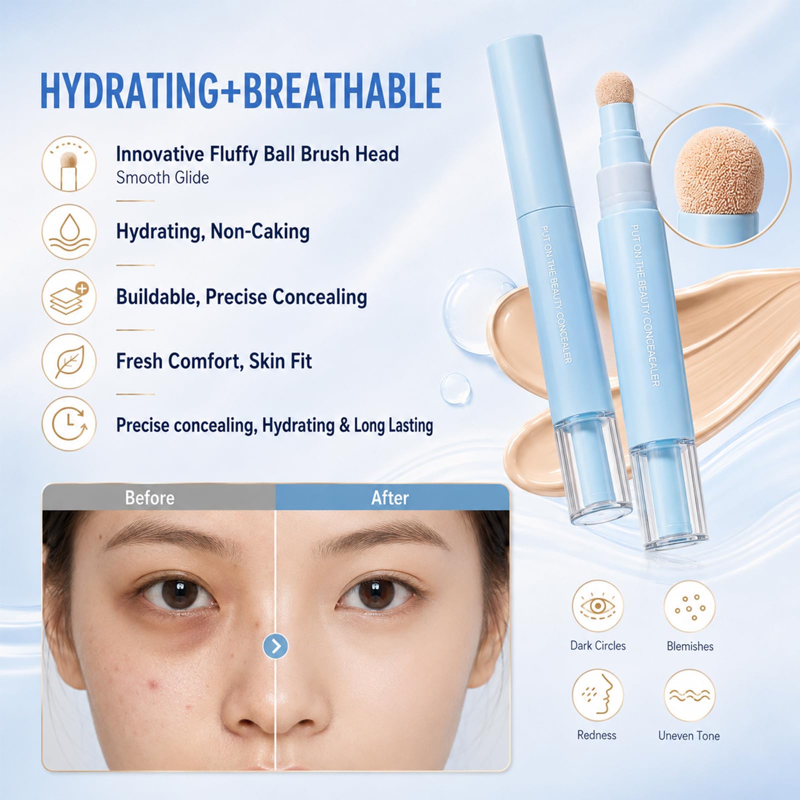Generic concealer pen applying under-eye to brighten and reduce darkness