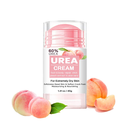 Generic cream stick front packaging showing label and peach scent benefit