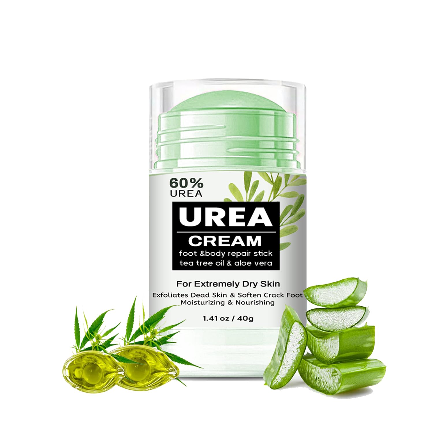 Generic 60% urea cream stick front view showing convenient twist-up applicator and compact size