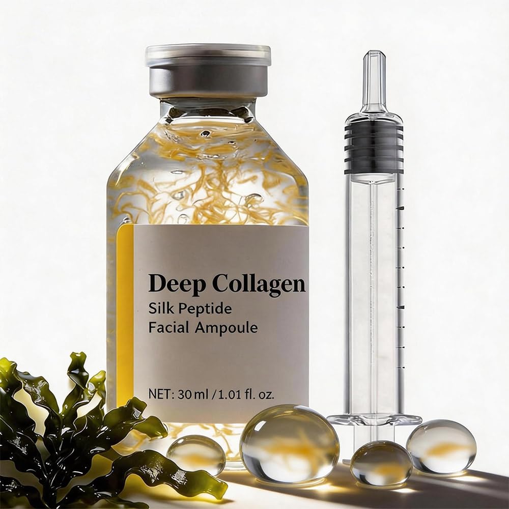 Generic Deep Collagen ampoule front view showing compact bottle and benefits