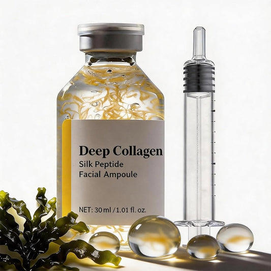 Generic Deep Collagen ampoule front view showing compact bottle and benefits