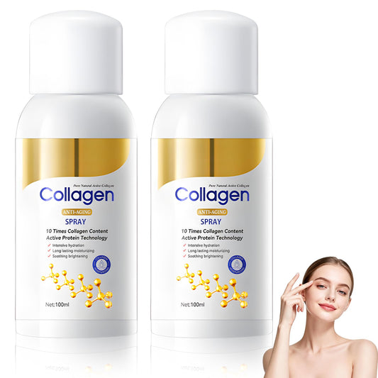 Generic firming collagen spray front packaging showing bottles and set benefits