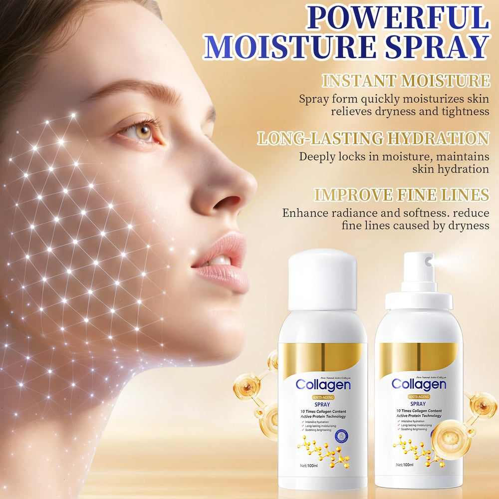 Generic brand misting on face demonstrating quick-absorbing hydration benefit