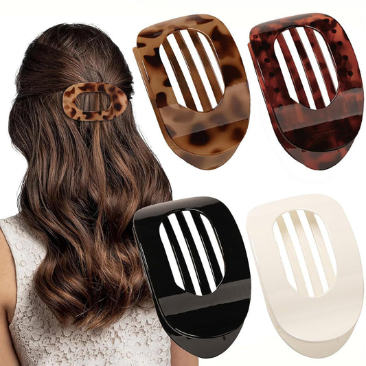 Generic flat hair clips front packaging showing set of four and styles