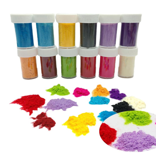 Generic flocking set front packaging showing all twelve colors and tidy jars for versatile use
