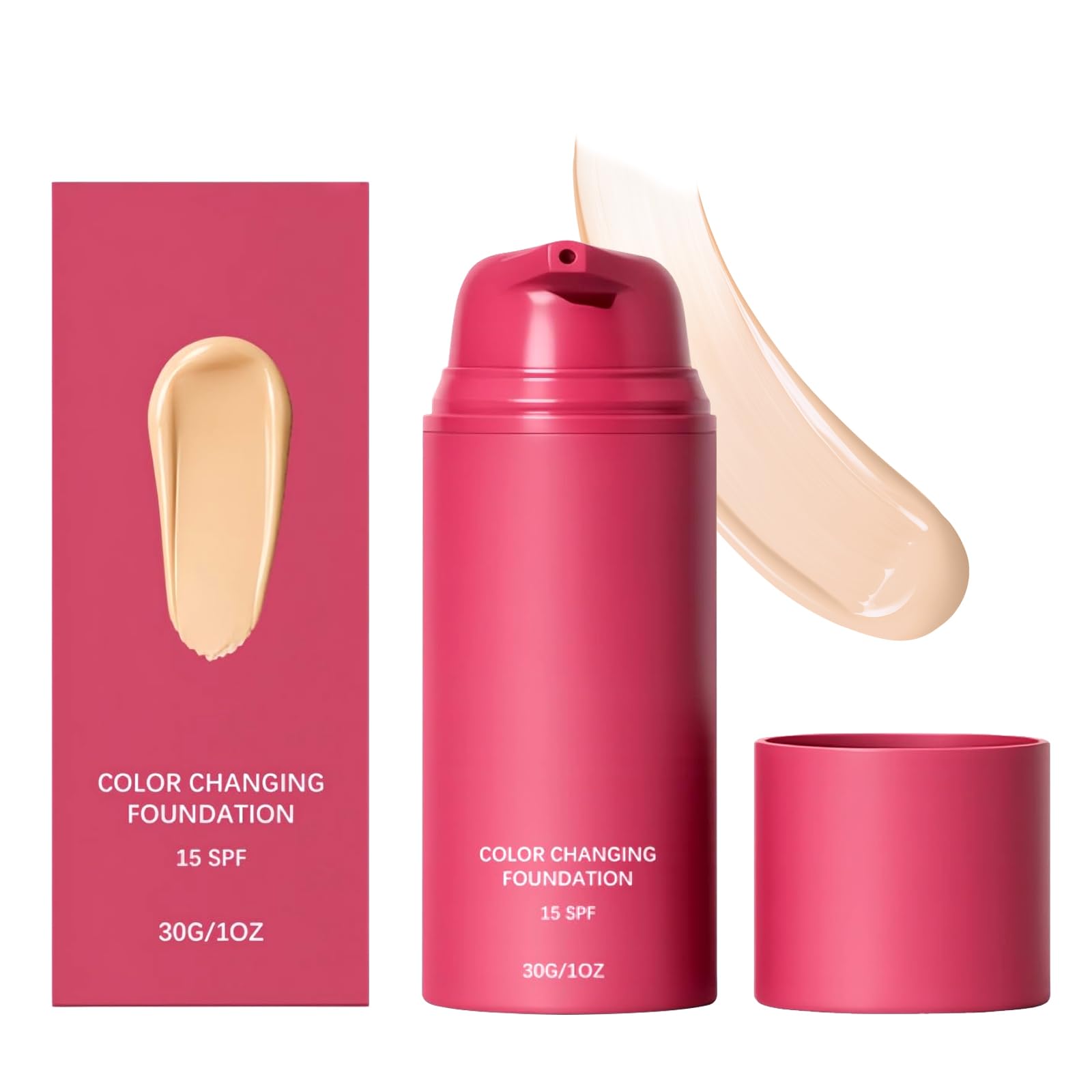 Generic foundation front bottle showing packaging and shade-match benefit