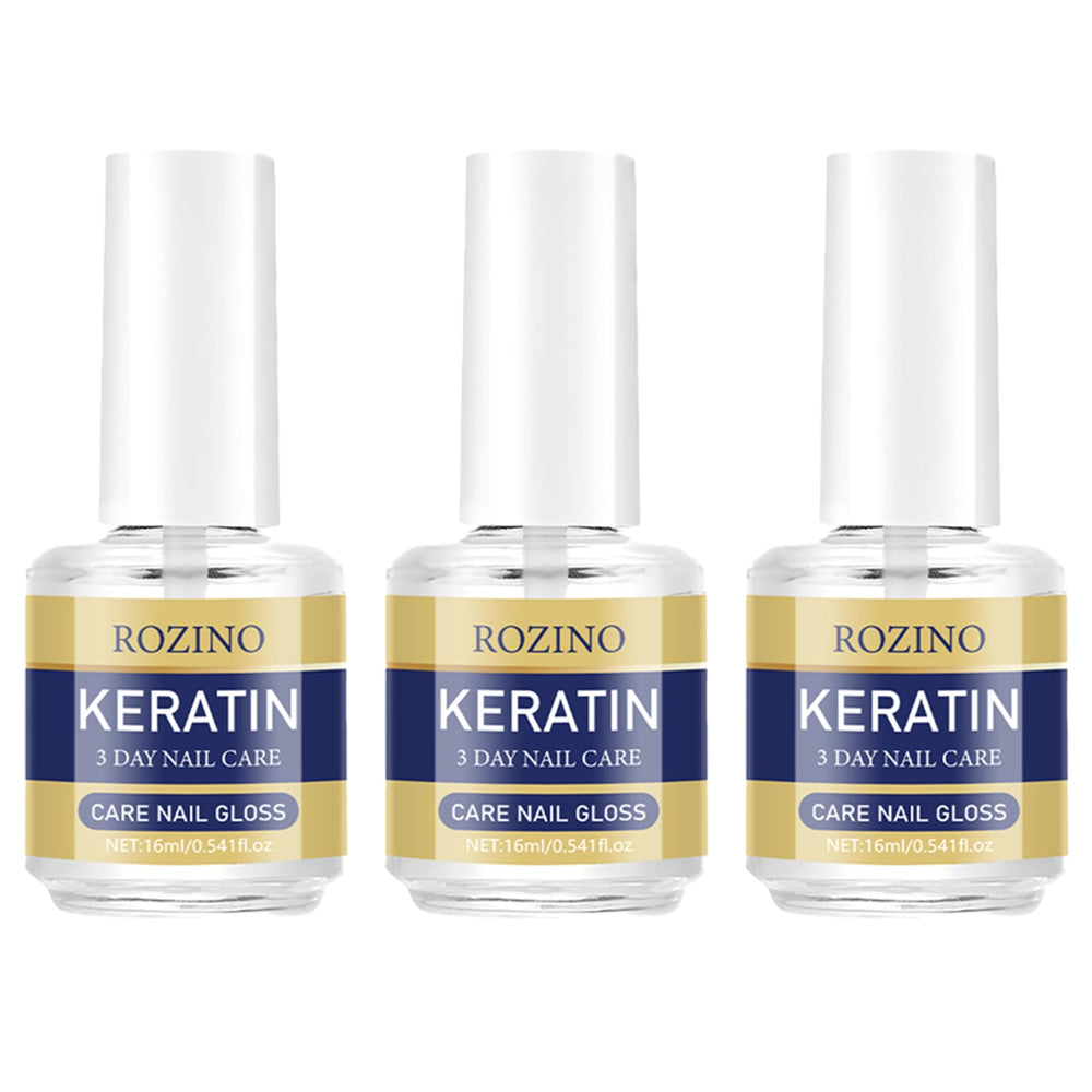 Generic front packaging showing three keratin nail oil bottles and clear benefit