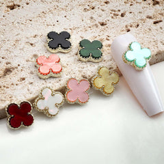 Generic green clover charms front packaging showing contents and neat box — adds instant manicure flair