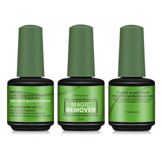 Generic front packaging of 3-pack gel remover showing compact travel bottles and convenience
