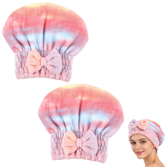 Generic front view of gradient pink towel wrap showing soft coral-fleece and packaging benefit