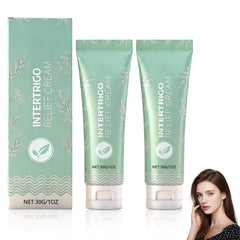 Generic front packaging showing two intertrigo cream tubes and benefits