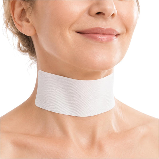 generic front packaging showing 10 reusable neck patches and benefits