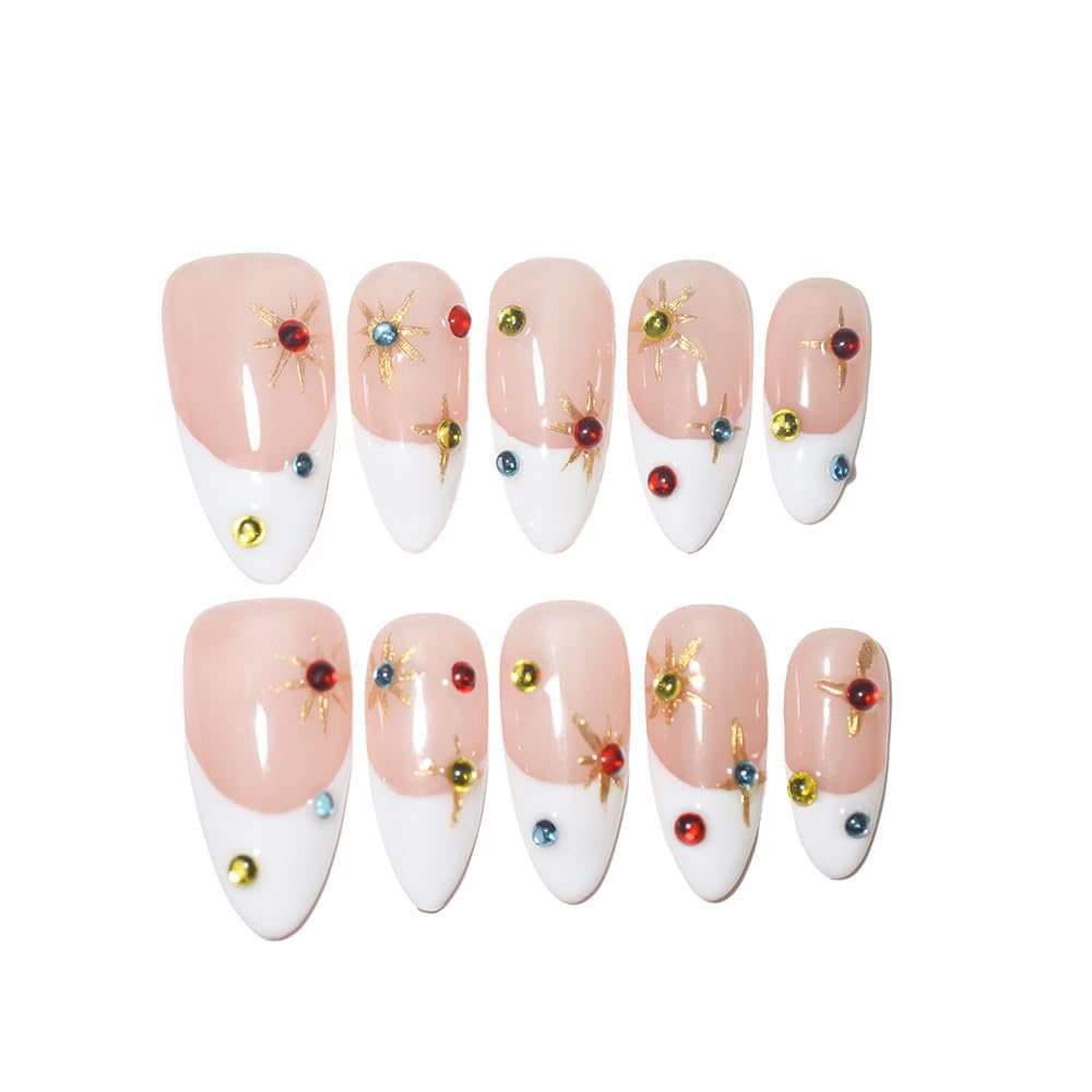 Generic front packaging showing nude pink French tips and rhinestone accents, elegant manicure ready