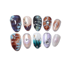 Generic front packaging showing 10 handmade press on nails and box, highlights convenience