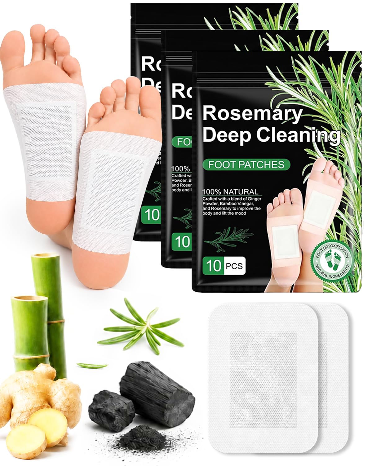 Generic brand front packaging showing rosemary patches and benefits
