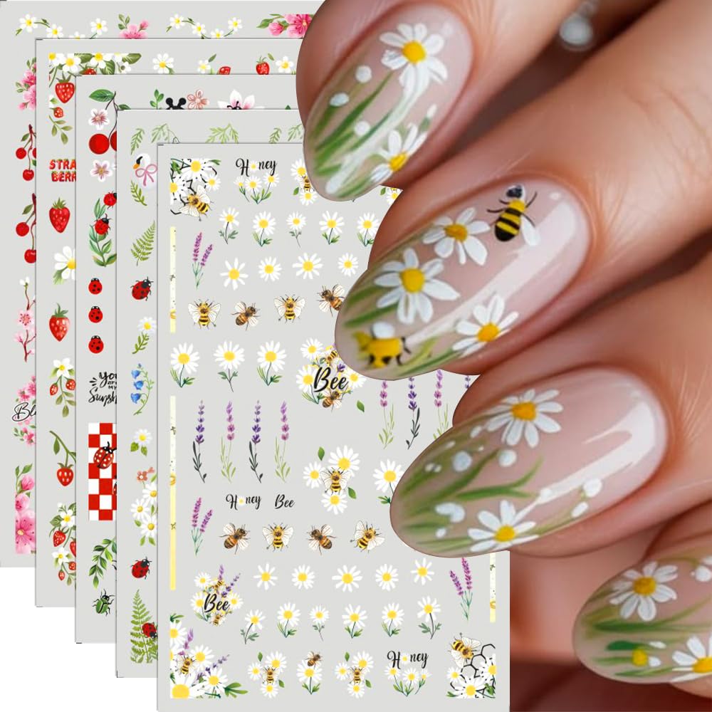 Generic front packaging showing five summer nail sticker sheets and designs benefit quick selection