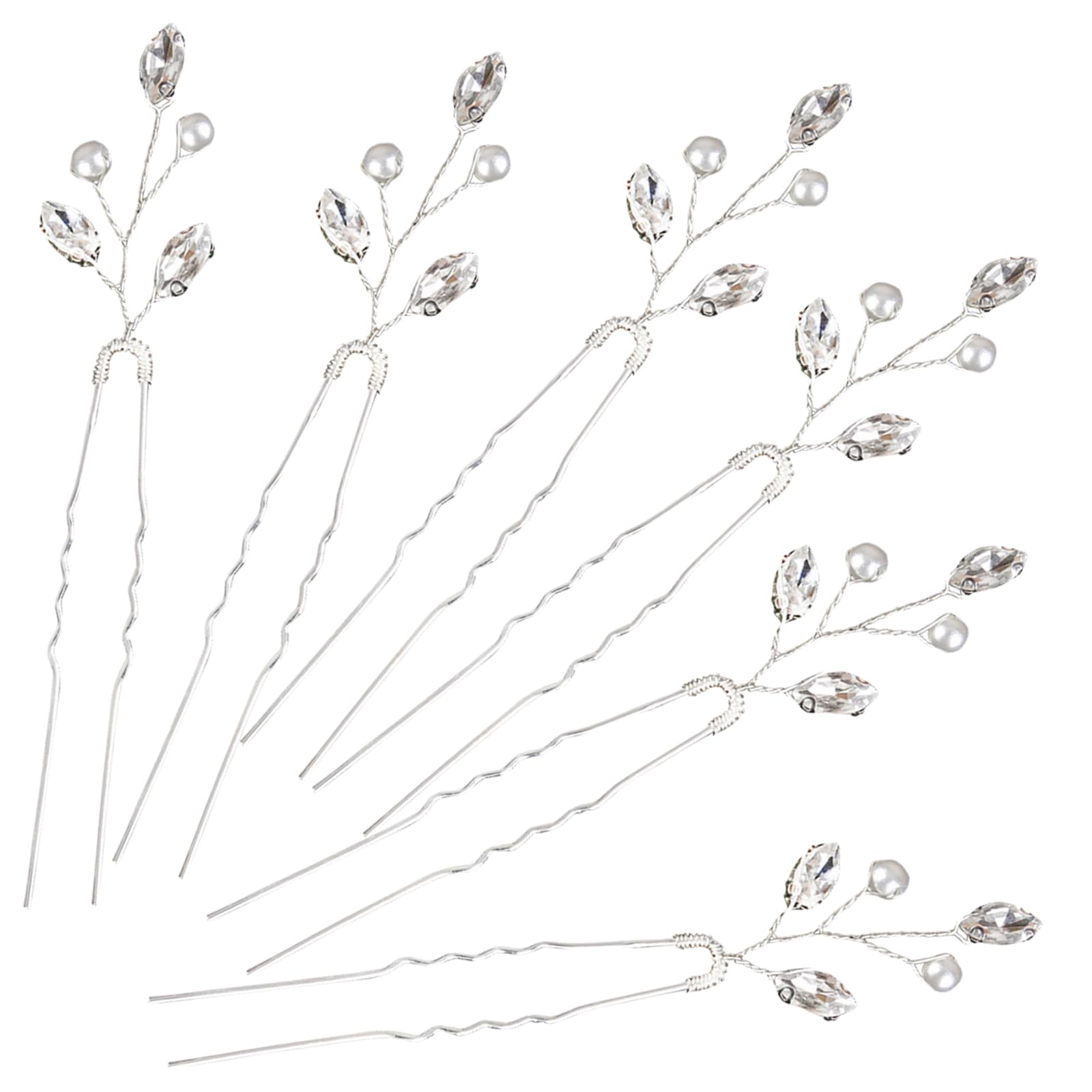 Generic silver hair pins front display showing pearls and crystals for elegant styling