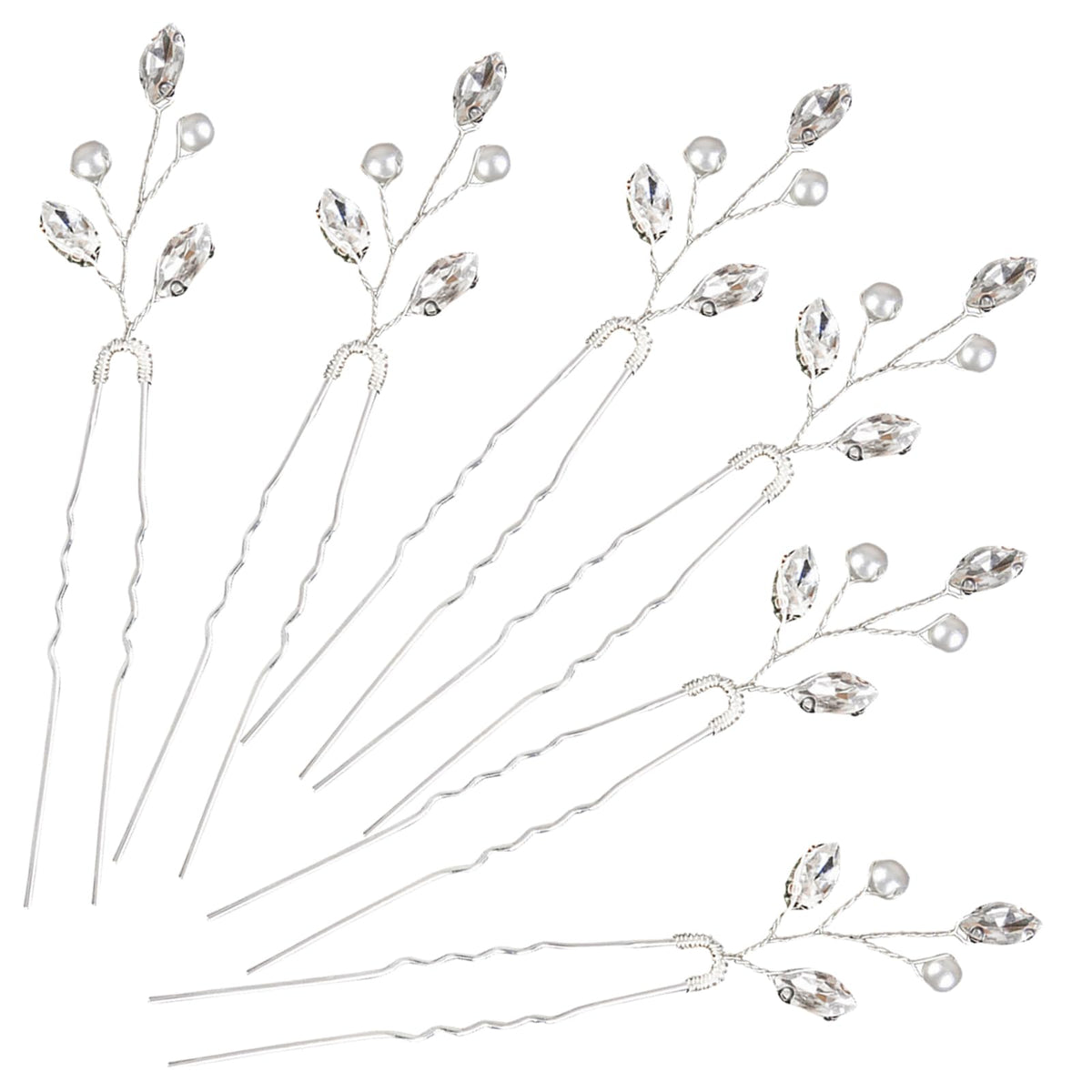 Generic silver hair pins front display showing pearls and crystals for elegant styling