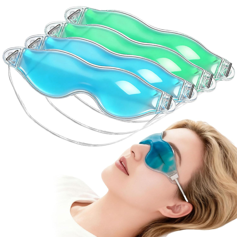 Generic brand front packaging showing four reusable eye masks for convenient relief