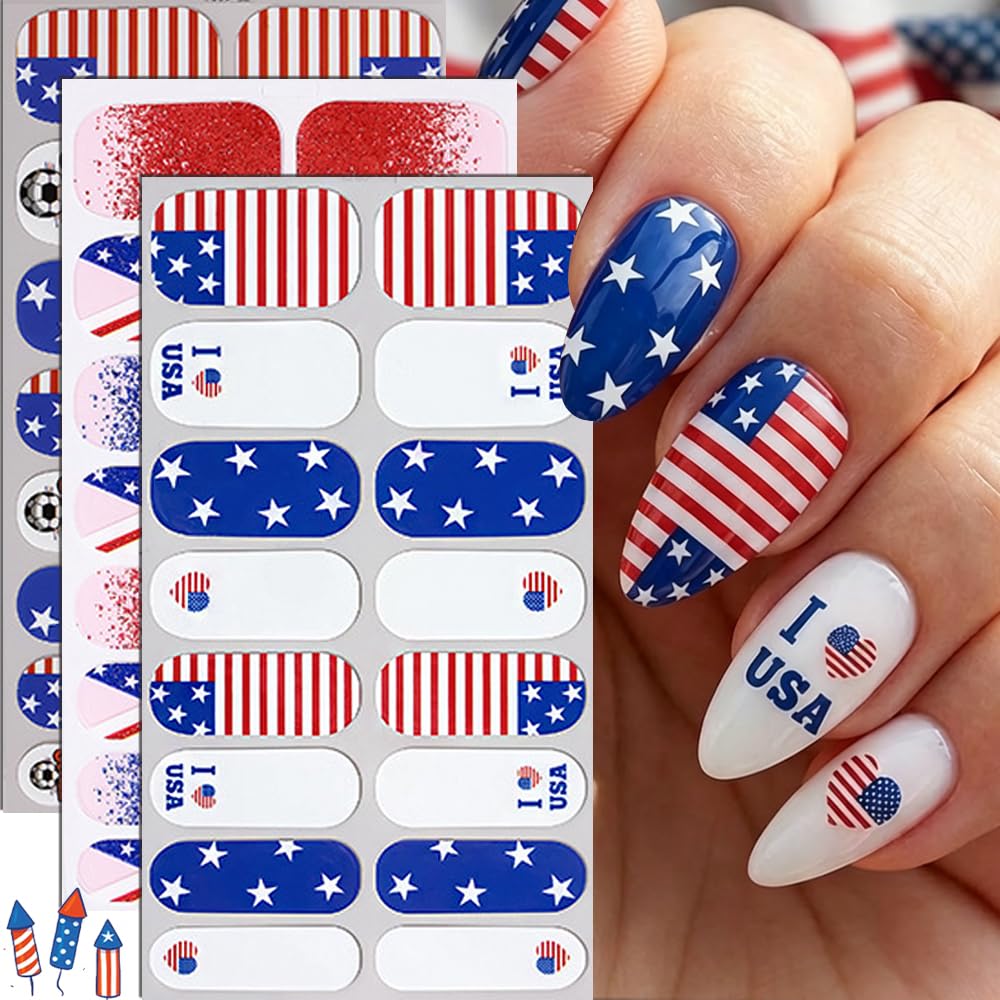 Generic full sheet layout with multiple flag, star and solid designs, variety for mixed manicures