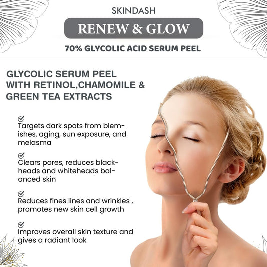 Generic glycolic serum drop texture on fingertip highlighting lightweight spreadability benefit