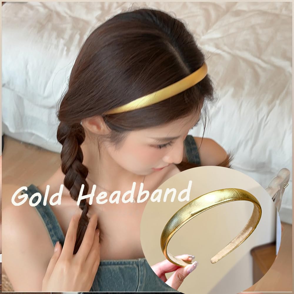 Generic gold headband close satin detail highlighting smooth finish and hair protection