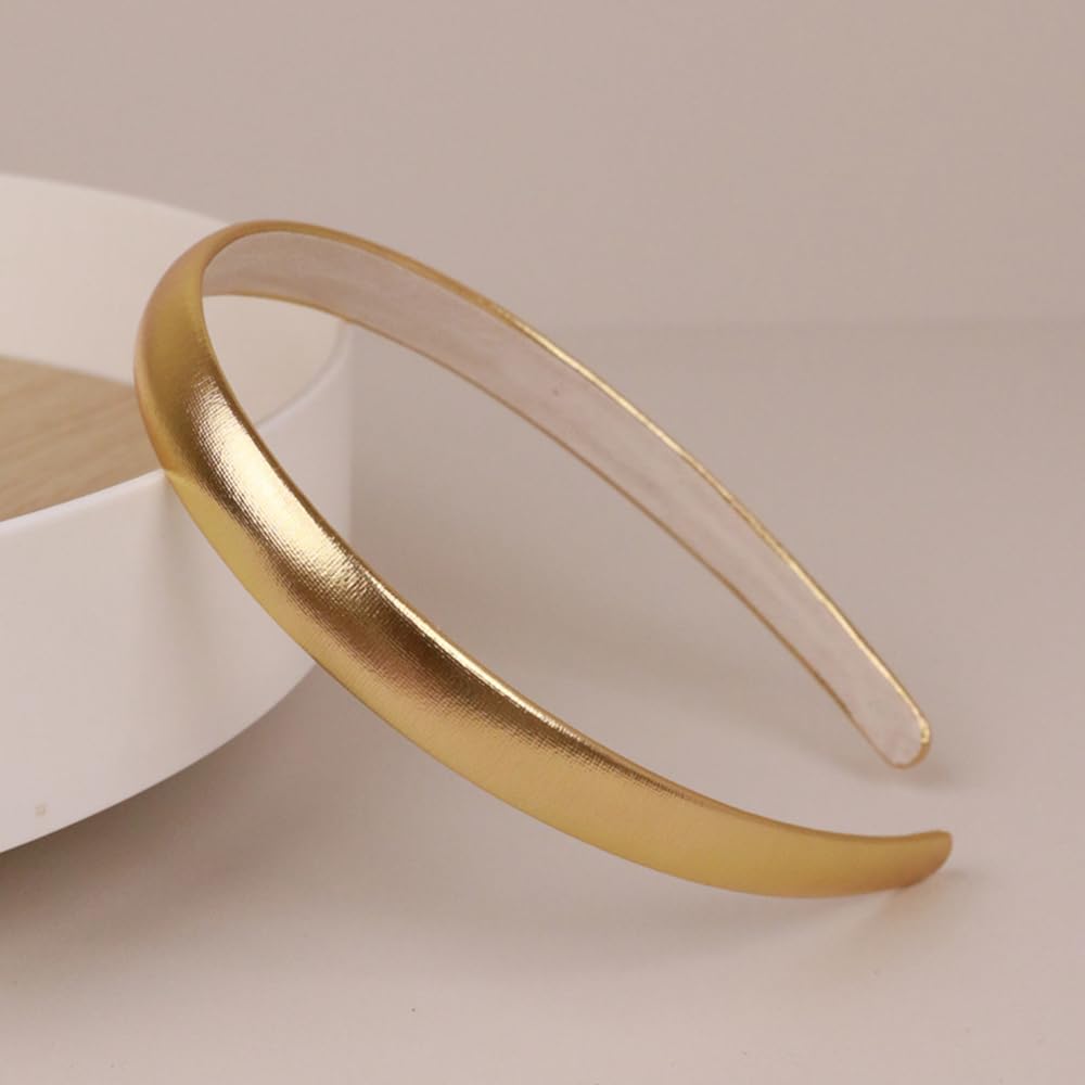 Generic gold headband front view showing sleek shine and versatile style benefit