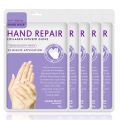 Generic hand mask glove front packaging showing 5 pack and lavender benefit