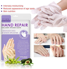 Generic hand mask glove interior serum closeup showing moisturizing benefit