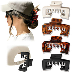Generic brand front packaging showing four hat claw clips and colors, showcasing variety and gift readiness