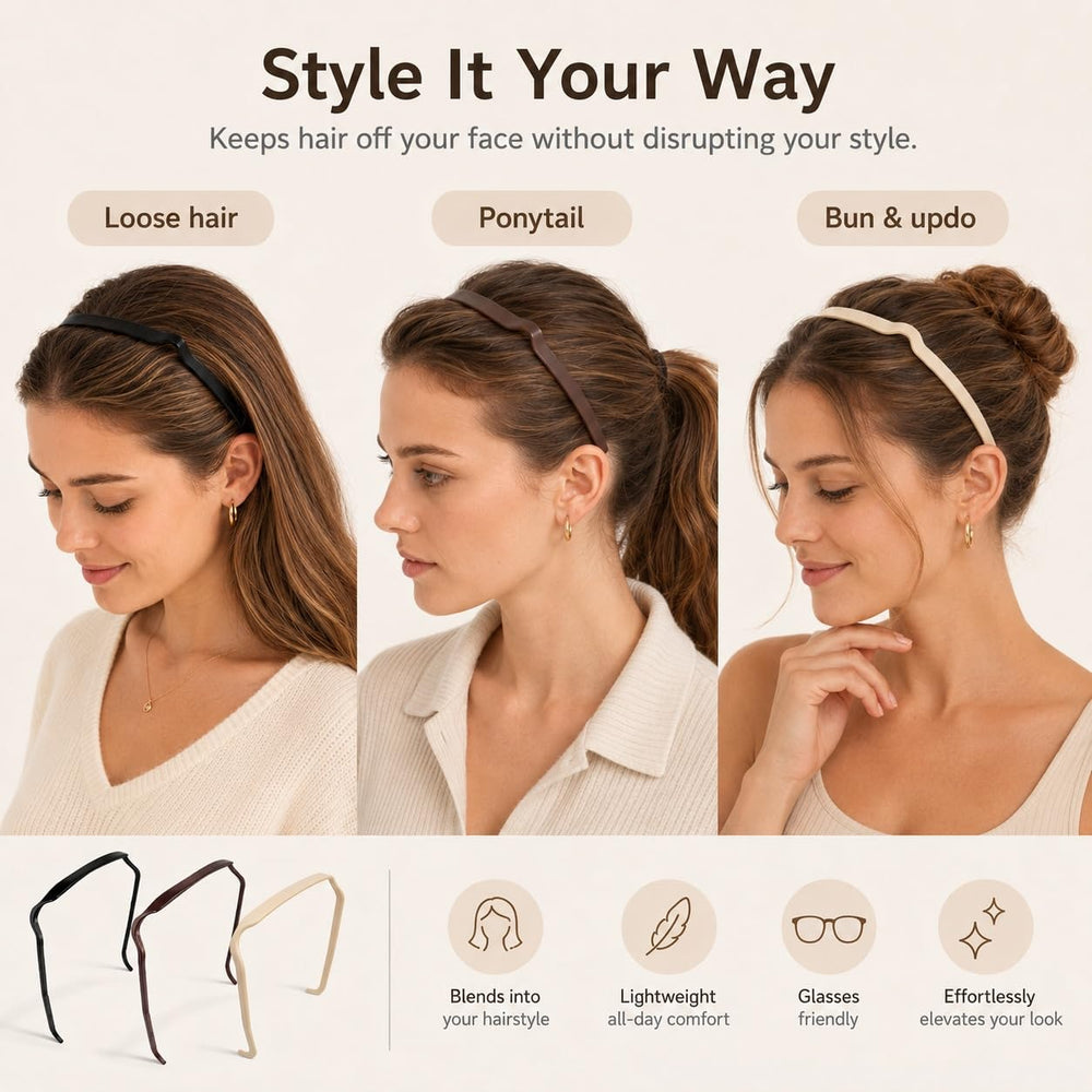 Generic headband three-pack laid out to show color options and convenience