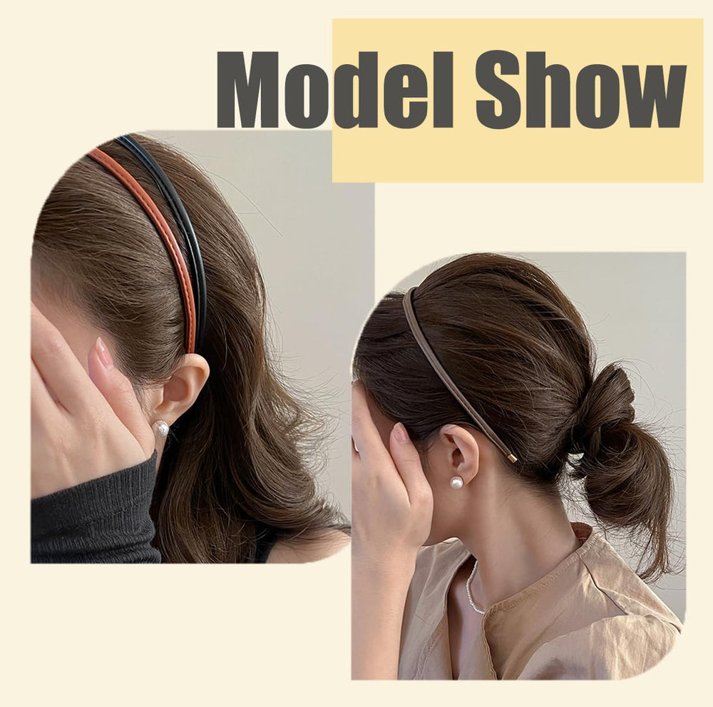 Generic headbands in use on woman with ponytail demonstrating secure hold and sleek look