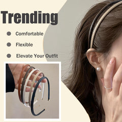 Generic headbands size scale with hand holding band to show slim profile and lightweight feel