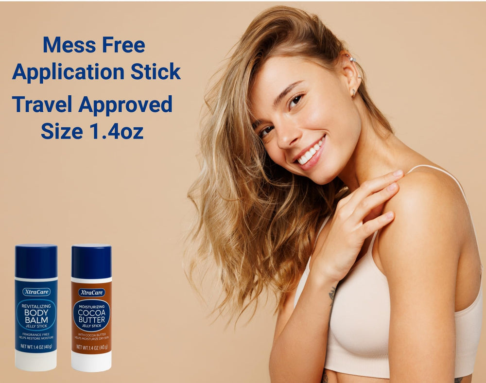 Generic balm stick applied to elbow demonstrating mess-free targeted care