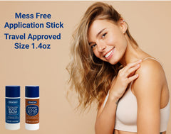 Generic balm stick applied to elbow demonstrating mess-free targeted care