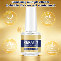 Generic keratin nail oil label and ingredients view showing transparent, natural formula