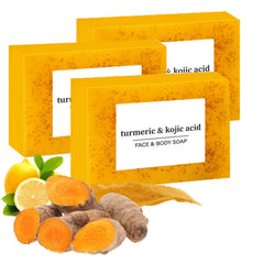 Generic soap front packaging showing three lemon turmeric bars and benefits