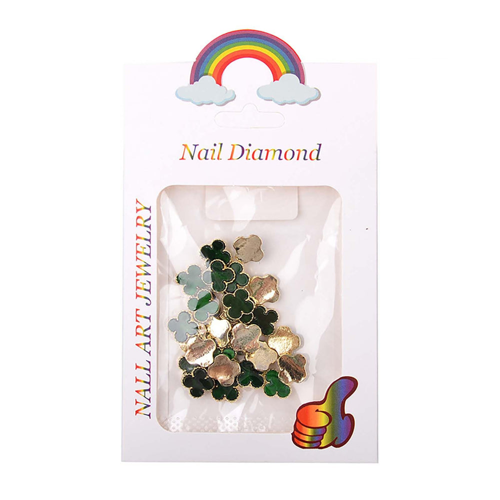 Generic lifestyle St. Patrick's Day manicure with clover charms showing festive polished look