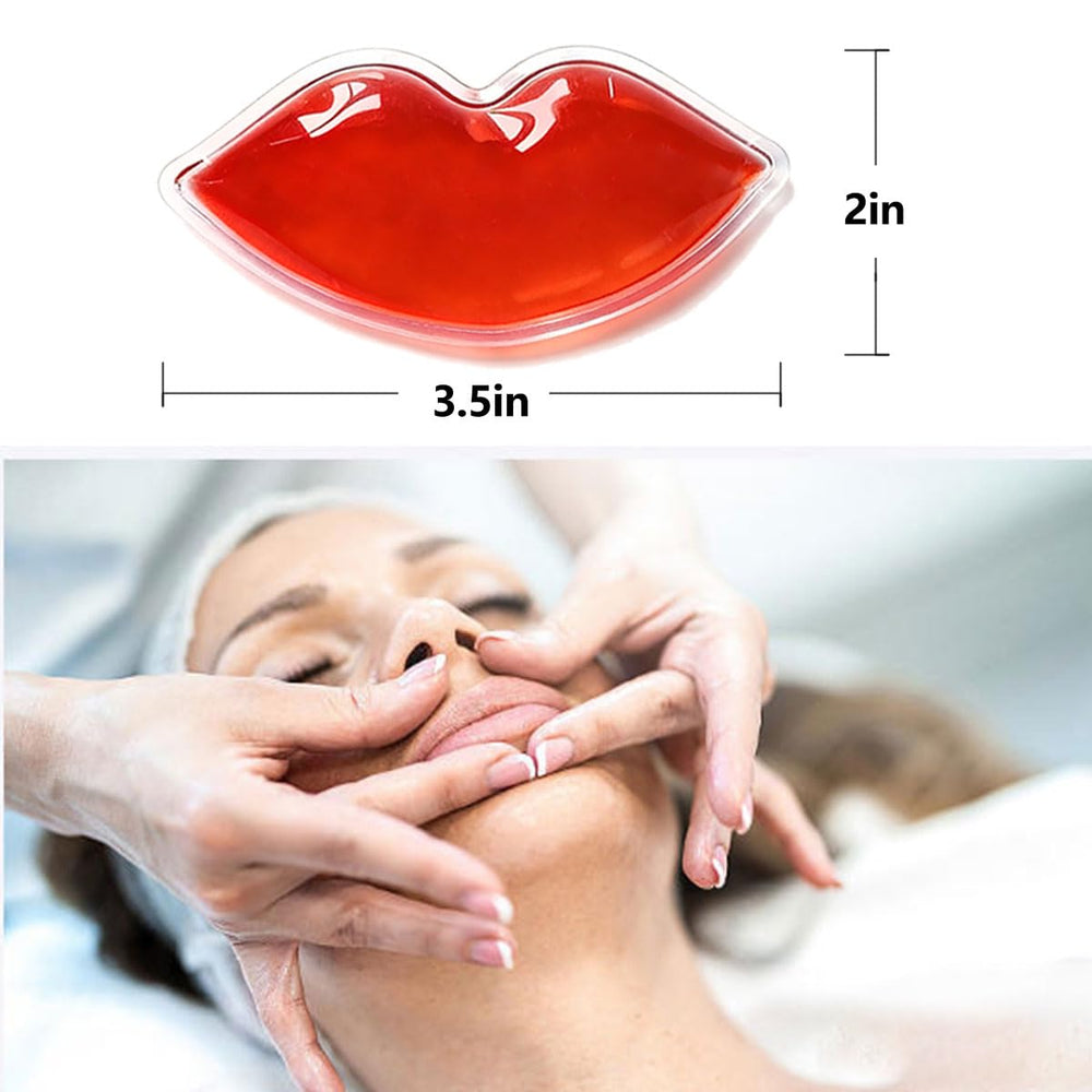Generic lip ice pack applied on model showing targeted lip cooling and reduced swelling benefit