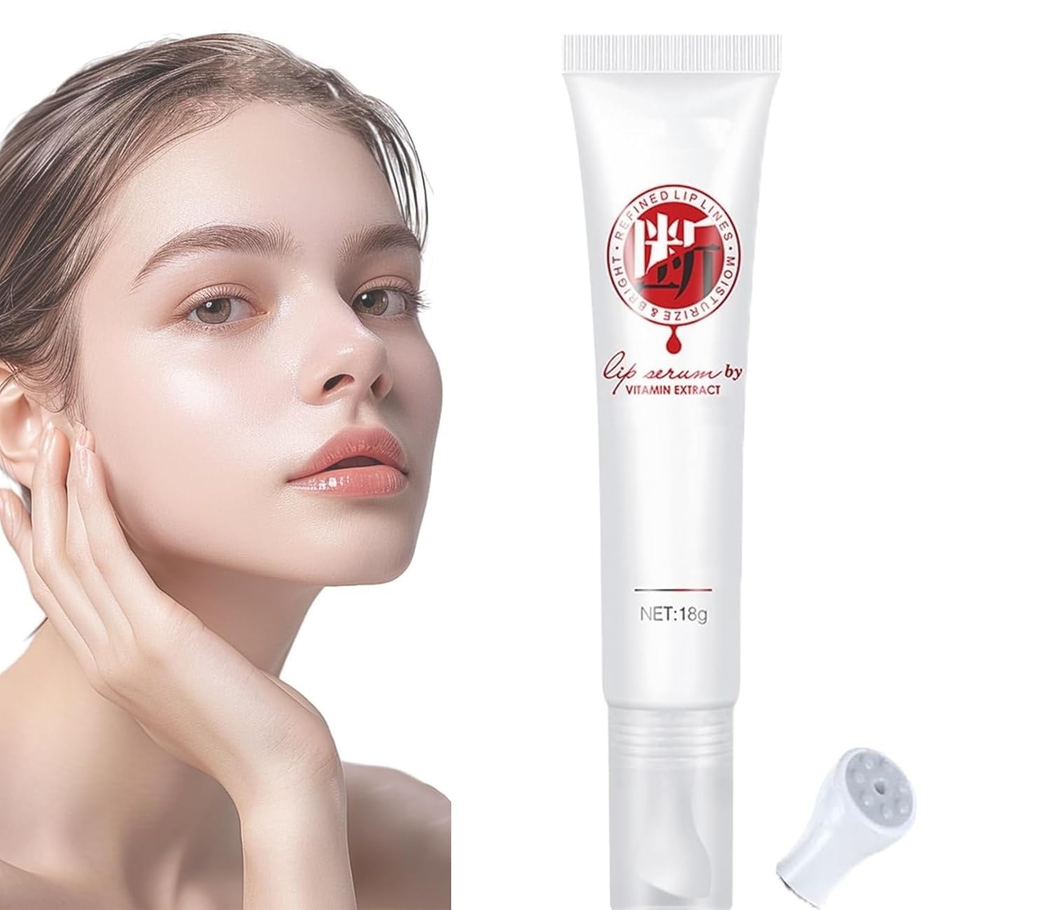 Generic lip serum front packaging showing product and clear benefit