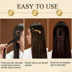 Generic magnetic hair clip worn in half-up style for polished look