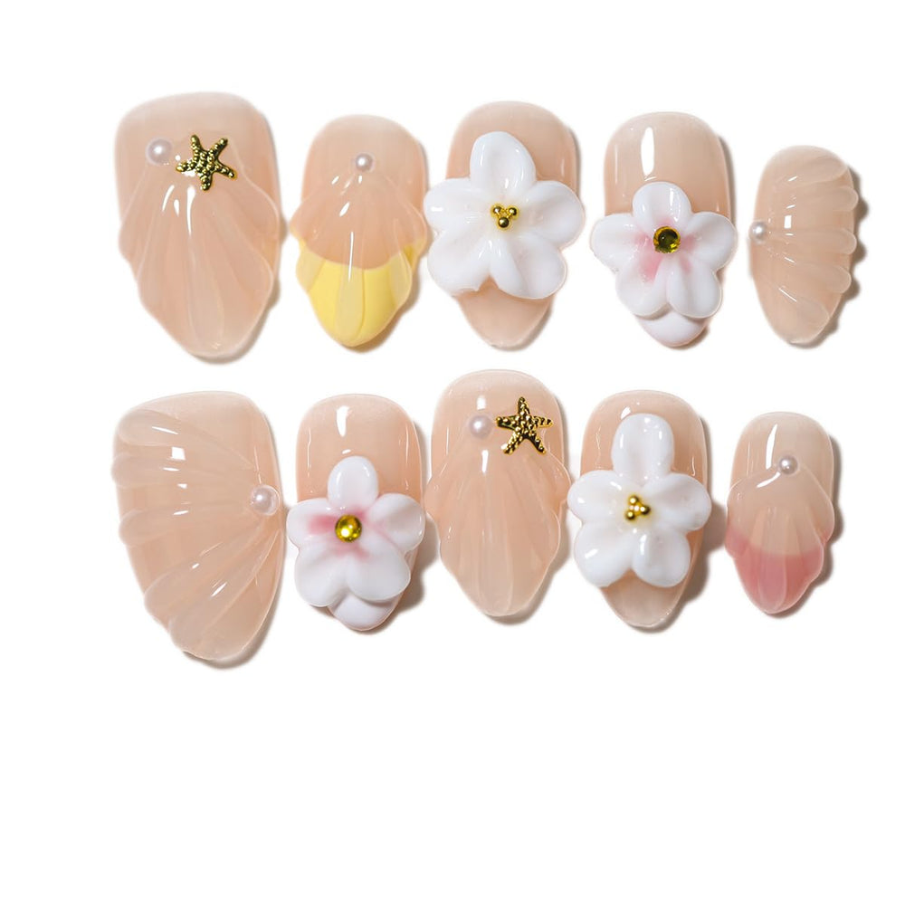 Generic press-on nails front packaging showing ocean A04 set and storage box benefit