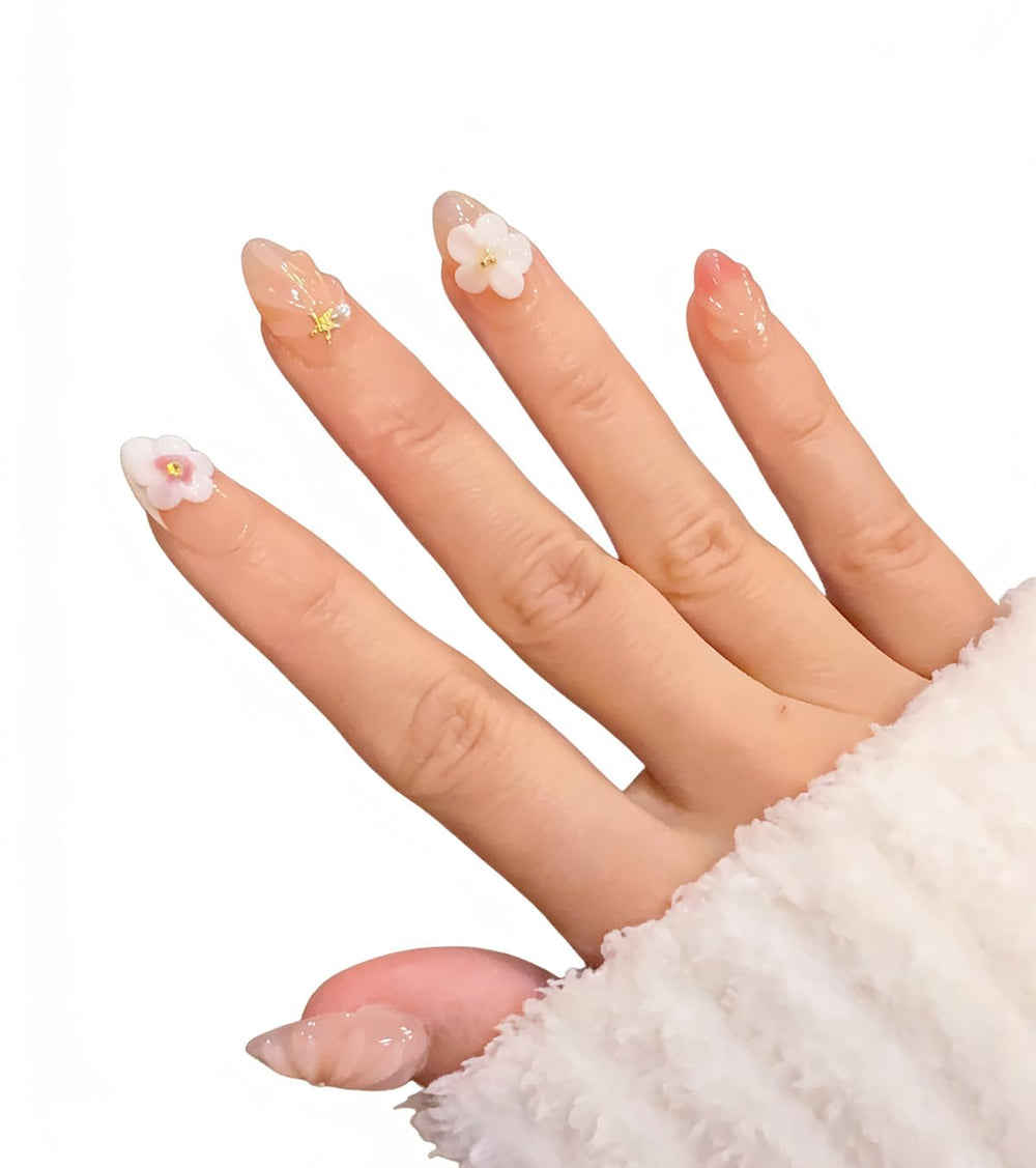 Generic close-up of 3D flowers and pearls on nail showing intricate detail benefit