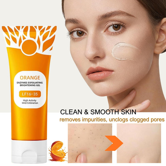 Close-up texture of Generic orange exfoliating gel showing fine beads and hydration