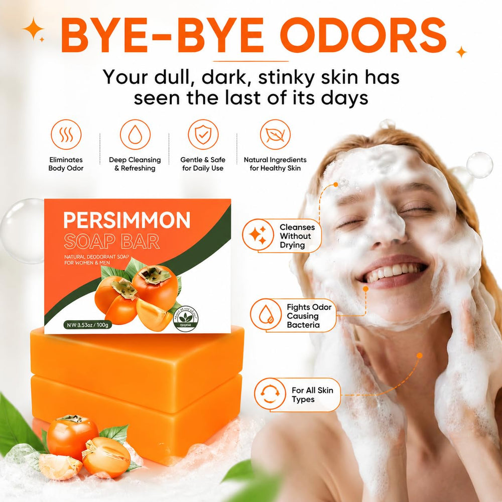 Generic persimmon soap close-up texture highlights natural glycerin and smooth lather