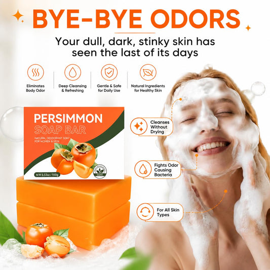 Generic persimmon soap close-up texture highlights natural glycerin and smooth lather