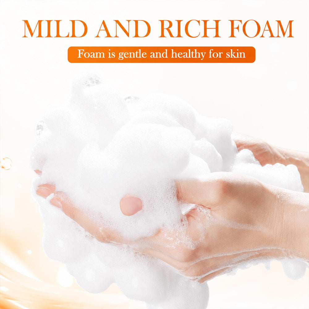 Generic persimmon soap creamy lather in bath, foam helps gentle thorough cleansing