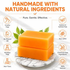 Generic persimmon soap size comparison in hand showing compact 3.53 oz bar