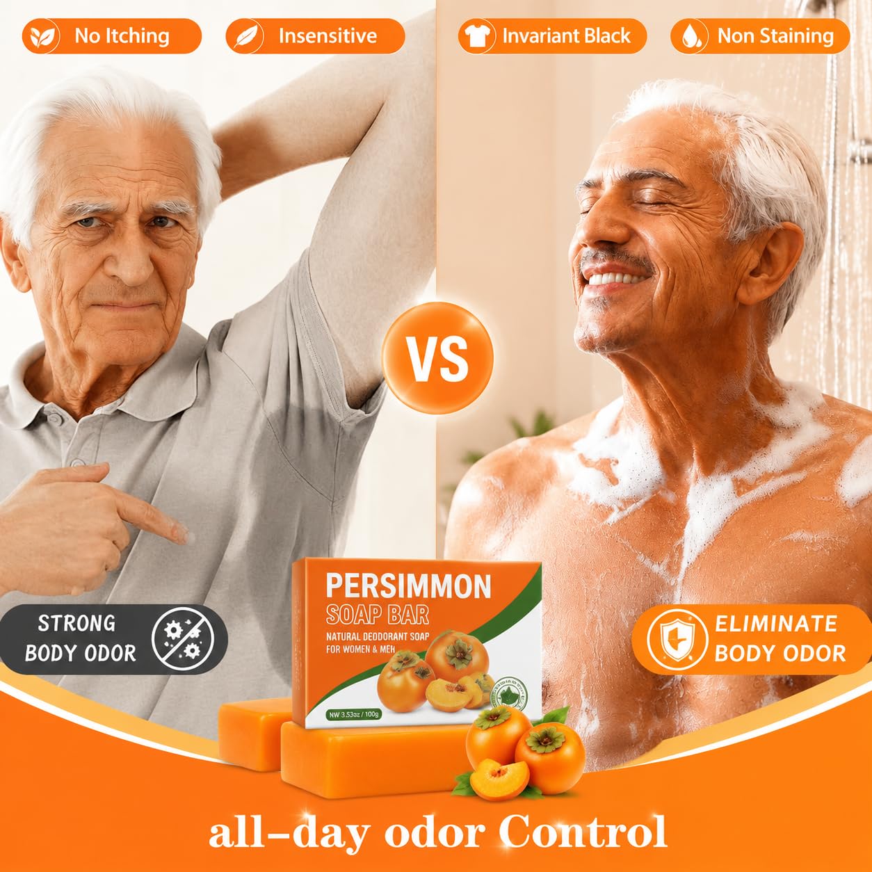 Generic persimmon soap used underarm to reduce odor and feel refreshed