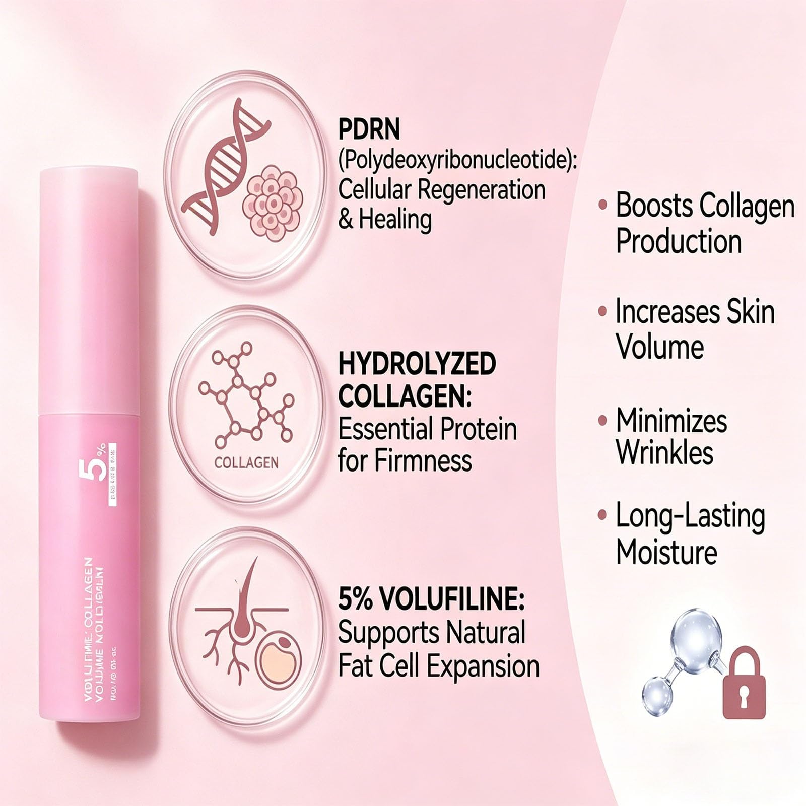Generic pink collagen stick in hand scale shows portable size for on-the-go hydration